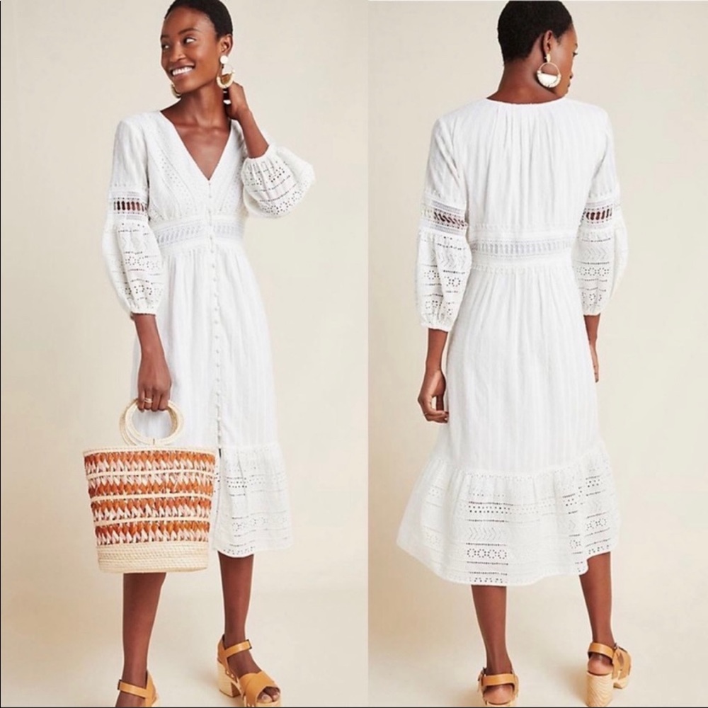 🌻 NWT ANTHROPOLOGIE Ebba Eyelet Midi Dress